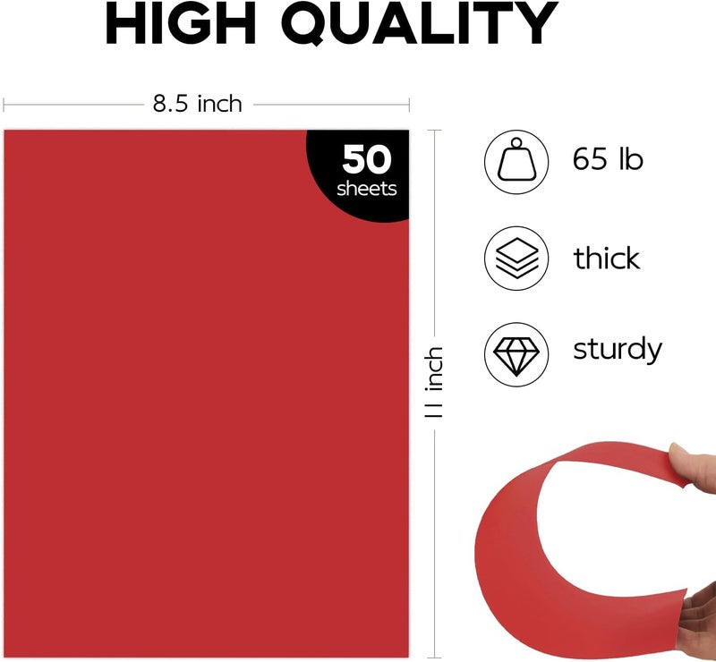 Goefun 50 Pack Red Cardstock 8.5 x 11 65lb Printer Paper, Red Card Stock Paper for Christmas, Invitations, Cards Making and Craft - Image 2